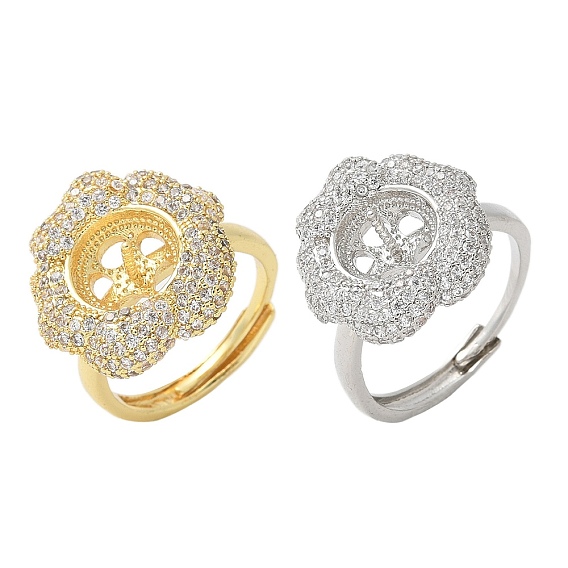 Цветочная латунь микропаве кубический цирконий регулируемые настройки кольца, за половину пробурено бисера, стойки покрытие, долговечный, без свинца и без кадмия