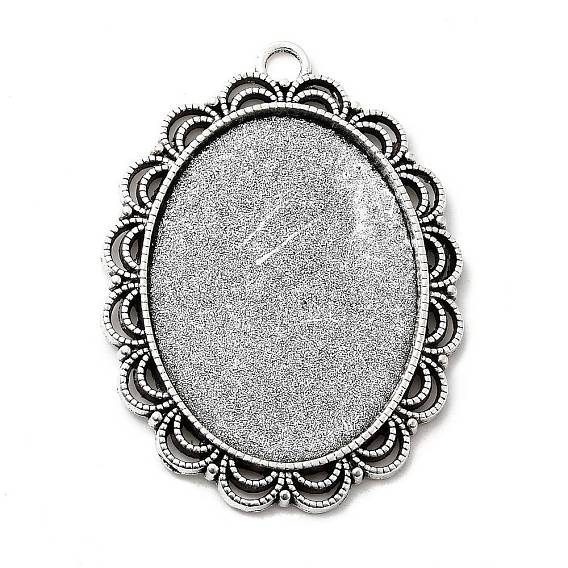 Тибетский стиль старинное серебро литые настройки кабошон плоский овал подвесные, без кадмия и без свинца, лоток : 40x30 мм, 54x40x3 мм, Отверстие : 4 мм , около 99 шт / 1000 г