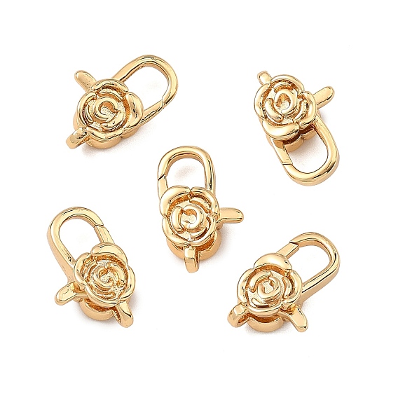 SHEGRACE Brass Lobster Claw Clasps, Rose Flower, Cadmium Free & Lead Free & Nickel Free