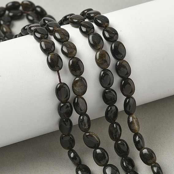 Естественный золотистый отлив обсидиан бисер пряди, Плоско-овальные