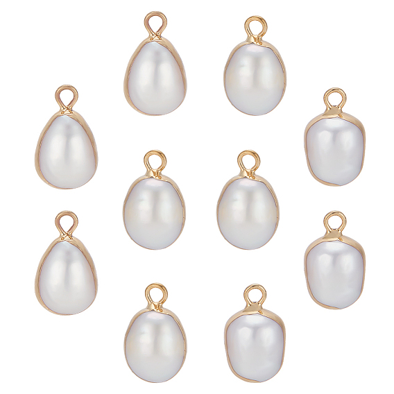 10шт гальванические подвески из натурального жемчуга в стиле барокко кеши с жемчугом, культивированный пресноводный жемчуг, с железной фурнитурой, овальный шарм