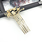 Alloy Hair Comb Finding, Flat Round Cabochon & Enamel Settings, with Iron Comb, Flower