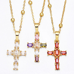 Fashionable Hip Hop Cross Pendant Necklace for Women with Micro Inlaid Gemstones and Zircon Crystals (NKB072)
