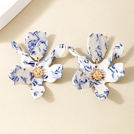 Акриловые серьги-гвоздики ко Дню святого Валентина, цветок, золотые