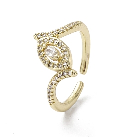 Rack Plating Brass Micro Pave Cubic Zirconia Open Cuff Rings, Horse Eye