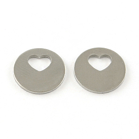 Superficie lisa 201 encantos de etiqueta en blanco de estampado redondo plano de acero inoxidable, 12.5x1 mm, agujero: 5.5 mm
