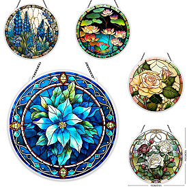 Flower Pattern Stained Acrylic Window Hanging, Suncatcher Wall Art Acrylic Panel for Home Decor