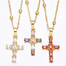  Fashionable Hip Hop Cross Pendant Necklace for Women with Micro Inlaid Gemstones and Zircon Crystals (NKB072)