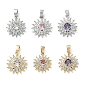 Латунные микро проложить кубического циркония подвески, долговечный, солнечные чары, платина/настоящее золото 18k