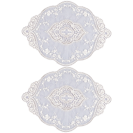 Polyester Lace Embroidery Table Mats, Oval with Flower Pattern, Placemats for Dining Table Decoration