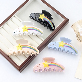 Cute Rainbow Star Cellulose Acetate Large Claw Hair Clips, with Rhinestones, for Women Girl Thick Hair