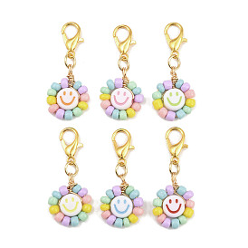 Подвесные украшения в виде улыбающегося лица из стеклянных семян и акрила, Сплав с застежками когтя омара