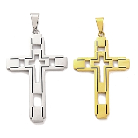 PVD Vacuum Plating 304 Stainless Steel Big Pendants, Cross Charm, Religion