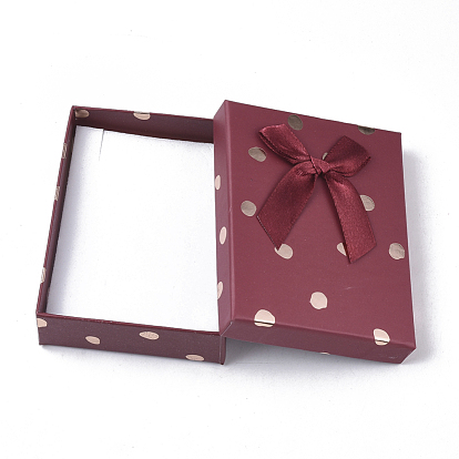 Cardboard Jewelry Set Boxes, with Sponge Inside, Ribbon Bowknnot, for Rings, Necklaces and Earring, Rectangle, Polka Dot Pattern