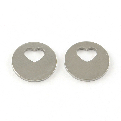 Superficie lisa 201 encantos de etiqueta en blanco de estampado redondo plano de acero inoxidable, 12.5x1 mm, agujero: 5.5 mm