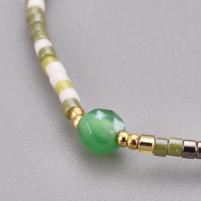 Adjustable Gemstone Braided Bead Bracelets, with Nylon Cord and Seed Beads/Heishi Beads