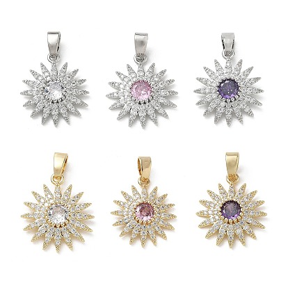 Латунные микро проложить кубического циркония подвески, долговечный, солнечные чары, платина/настоящее золото 18k