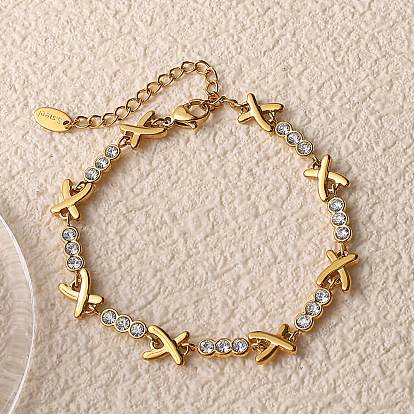 304 Браслеты-цепочки из нержавеющей стали и кубического циркония для женщин, X форму