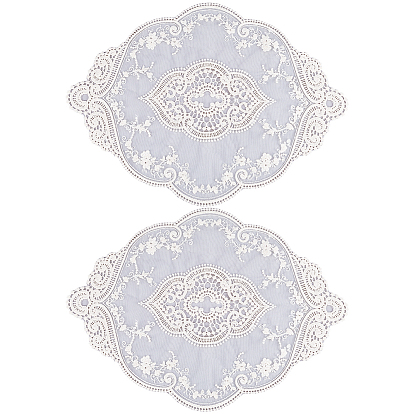 Polyester Lace Embroidery Table Mats, Oval with Flower Pattern, Placemats for Dining Table Decoration