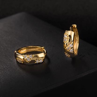 Real 18K Gold Plated Ring Brass Rhinestone Huggie Hoop Earrings, 15mm