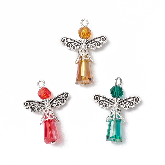 3 шт. Стеклянные подвески, подвески в форме конуса в виде ангела, с крыльями из сплава и железной петлей, граненые