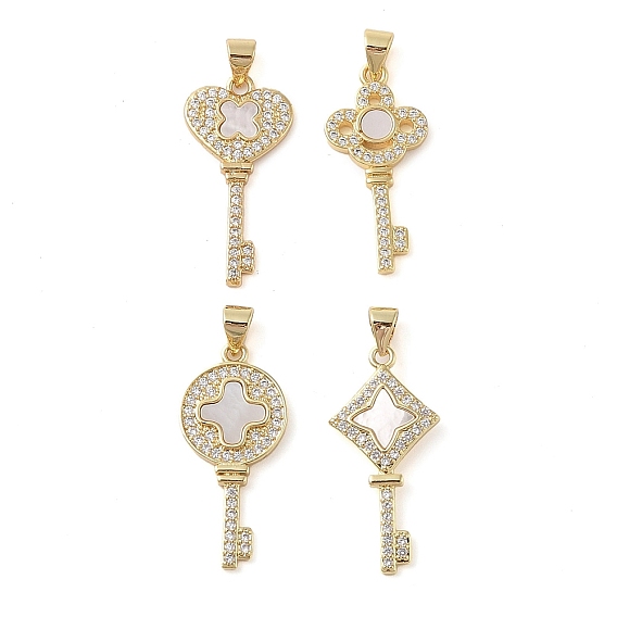 Латунные микропаве прозрачные подвески с фианитом, с оболочкой, без кадмия и без свинца, ключ