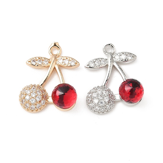 Подвески из латуни и стекла с микропаве из кубических цирконий, без кадмия, без никеля и без свинца, вишня