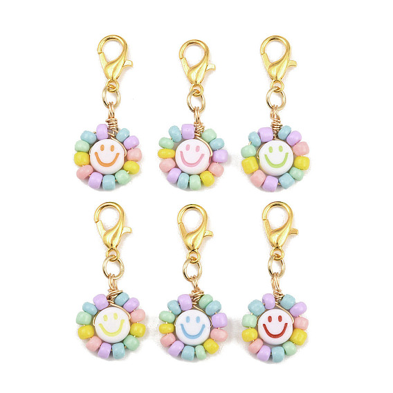 Подвесные украшения в виде улыбающегося лица из стеклянных семян и акрила, Сплав с застежками когтя омара