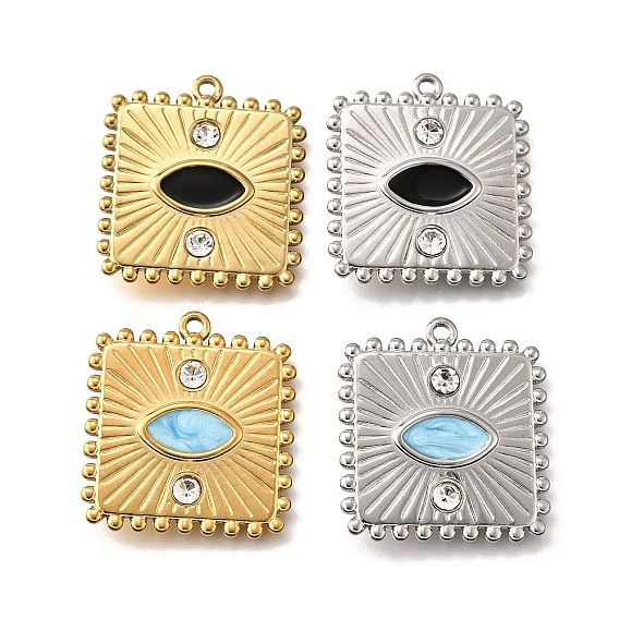 304 подвески из нержавеющей стали, с стразами и эмалью, квадрат с подвеской в виде глаза