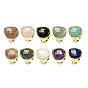 Teardrop Natural Gemstone Open Cuff Rings, Golden Plated Brass Ring for Unisex