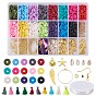 DIY Dangle Earring Making, with Handmade Polymer Clay Beads, Shell Beads, Tibetan Style Alloy Pendants, Brass Earring Hooks and Nylon Thread Tassel Pendant Decorations
