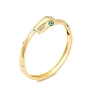 Brass Micro Pave Clear Cubic Zirconia Evil Eye Hinged Bangles with Green Enamel for Women