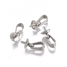 304 Stainless Steel Cup Peg Bails Charms, for Half Drilled Beads