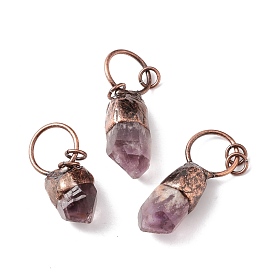 Natural Amethyst Big Pendants, with Red Copper Tone Brass Findings, Bullet, Cadmium Free & Lead Free
