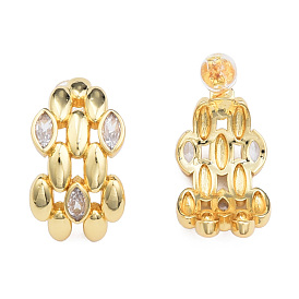 Cubic Zirconia Leaf Stud Earrings, Golden Brass Jewelry for Women, Nickel Free