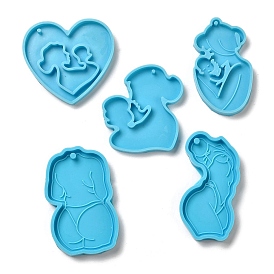 Mother's Day Silhouette Silicone Bust Statue Pendant Molds, Keychain Pendnat Half-body Sculpture Molds for UV Resin, Epoxy Resin Jewelry Making