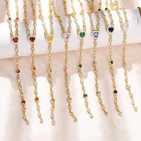 Женские колье с подвеской в виде сердца, украшенной кубическим цирконием и инкрустацией из латуни., без кадмия и без свинца, долговечный, стойки покрытие, реальный 18 k позолоченный