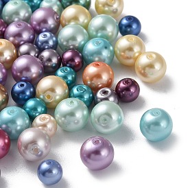 Brins de perles rondes en verre teinté écologique, cordon en coton fileté, couleur mixte
