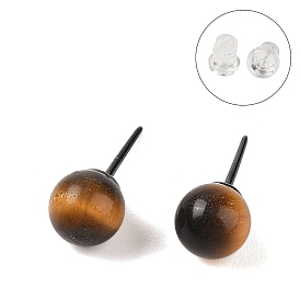 Hypoallergenic Bioceramics Zirconia Ceramic Stud Earrings, with Natural Tiger Eye, No Fading and Nickel Free