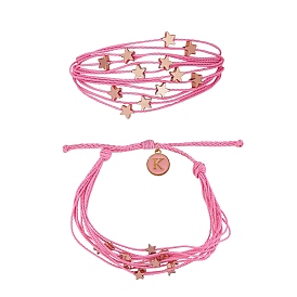 Multi String Cord Bracelet with Initial Letter K Charm, Star Adjustable Bracelet for Women