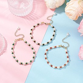 3Pcs Shell Pearl & Dyed Natural Malaysia Jade Round Beaded Bracelets for Women