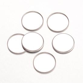 316 Surgical Stainless Steel Milled Edge Bezel Cups, Cabochon Settings, Flat Round