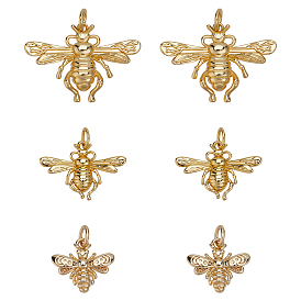 6шт 3 стили латунные подвески с покрытием стойки, с целью перехода в кольце, Пчелы
