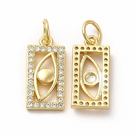 Rack Plating Brass Micro Pave Cubic Zirconia Charms, Rectangle with Eye Charm, with Jump Ring
