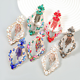 Full diamond earrings women's trendy alloy diamond earrings rhombus flower geometric exaggerated jewelry