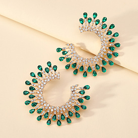 Colorful Crystal C-shaped Alloy Earrings for Women's Fashion Street Style