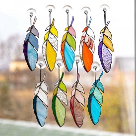 Feather Stained Acrylic Window Planel, for Suncatchers Window Home Hanging Ornaments