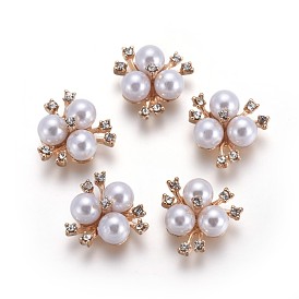 Alloy Rhinestone Cabochons, with Acrylic Pearl Beads, Flower