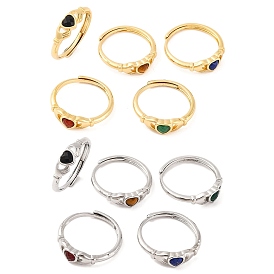 Hand with Heart Natural Mixed Stone Adjustable Rings, Brass Ring for Women, Long-Lasting Plated, Lead Free & Cadmium Free