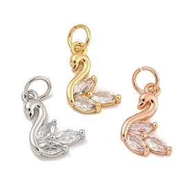 Rack Plating Brass Micro Pave Clear Cubic Zirconia Charms, Lead Free & Cadmium Free, Long-Lasting Plated, Goose